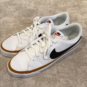 Nike Men's White and Black Sneakers with Brown Trim